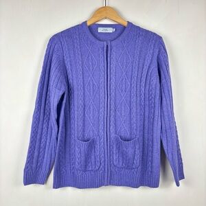 Honor Millburn Purple Cable Knit Zip Cardigan UK M (14-16) Preppy Cottagecore